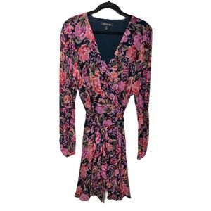 Forever New Larissa Ruched Wrap Dress Blue Pink Floral USA Size‎ 12 NWOT
